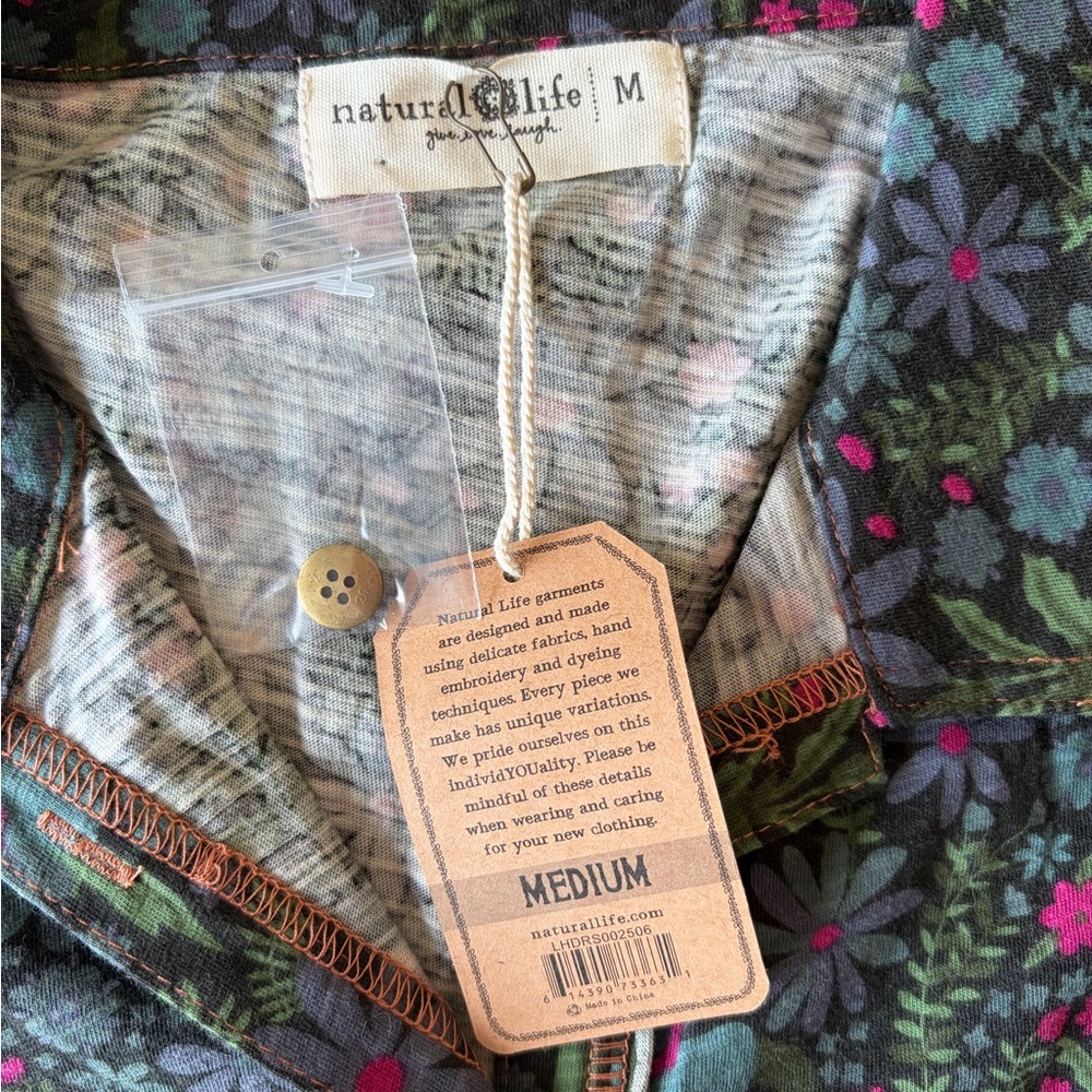 Natural Life Floral Button Front Long Sleeve Dress NWT Boho Blue/Green- Size M - Picture 2 of 6